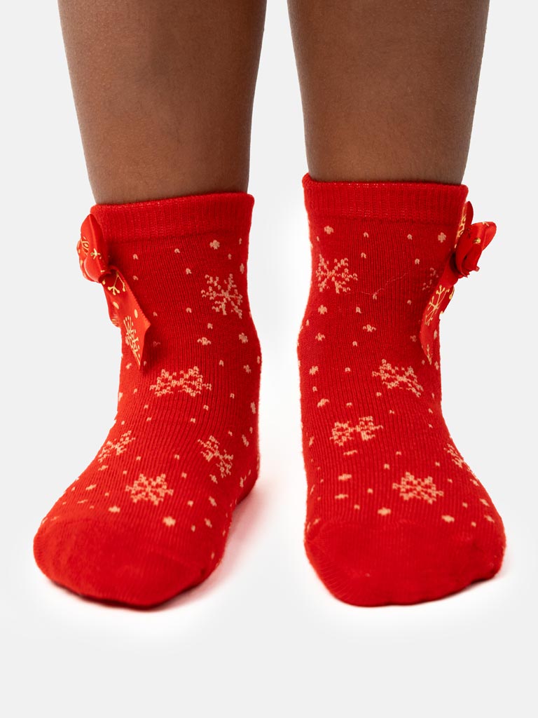 Baby Girl Christmas Snowflake Sparkle Ankle Socks - Red