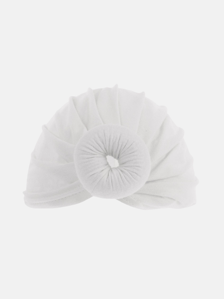 Baby Girl Hat with Donut Twist - White