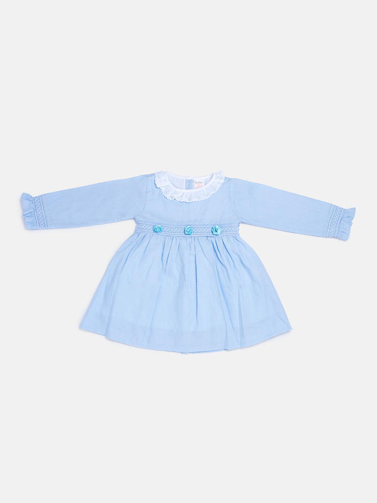 Baby Girl Estela Collection Long Sleeve Smocked Dress - Baby Blue