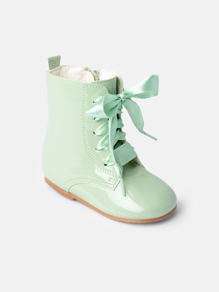 Baby Girl M&B Classic Patent Boots with Satin Laces - Mint Green