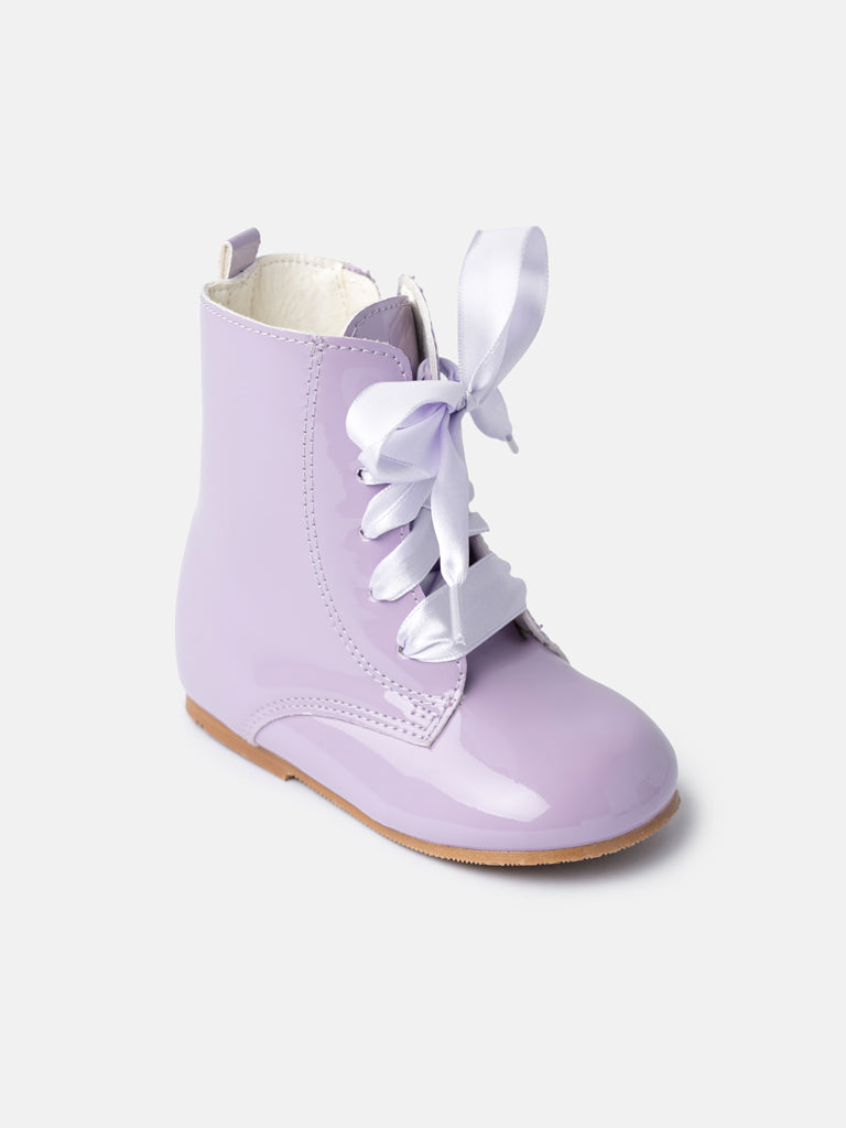 Baby Girl M&B Classic Patent Boots with Satin Laces - Lilac Purple