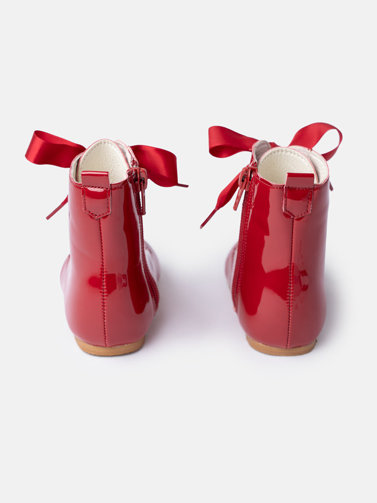 Baby Girl M&B Classic Patent Boots with Satin Laces - Red