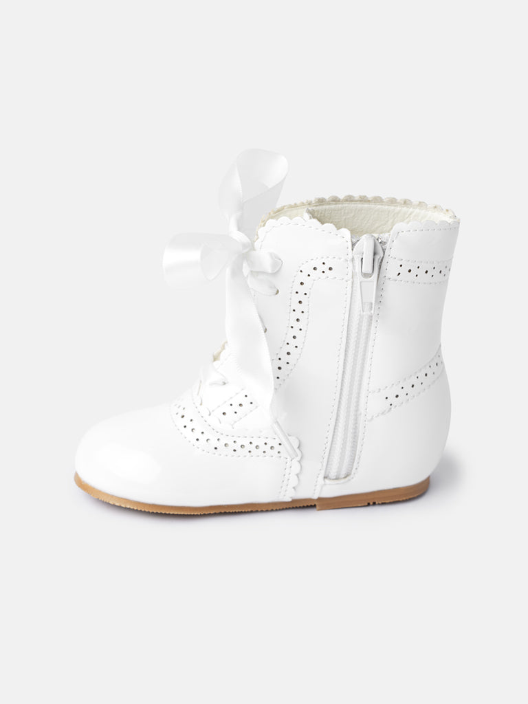 Baby Girl M&B Brogue Detail Boots with Satin Laces - White/Ivory