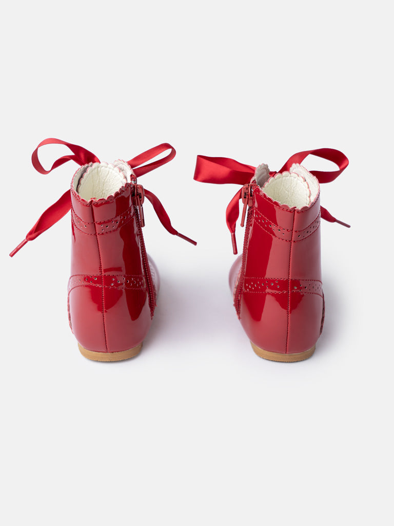 Baby Girl M&B Brogue Detail Boots with Satin Laces - Red