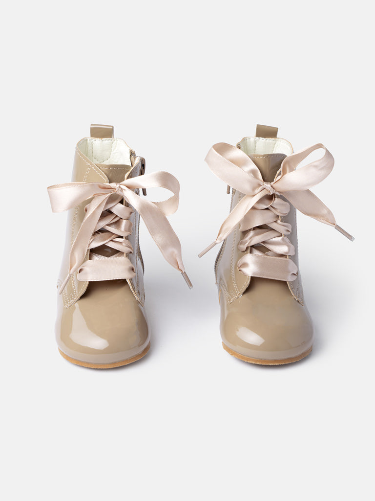 Baby Girl M&B Classic Patent Boots with Satin Laces - Camel