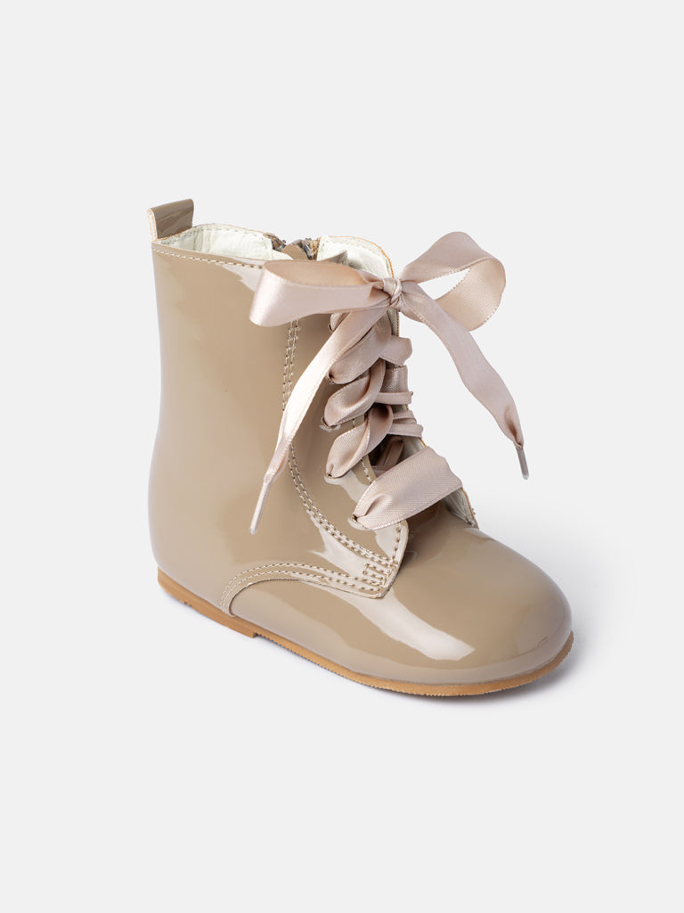 Baby Girl M&B Classic Patent Boots with Satin Laces - Camel
