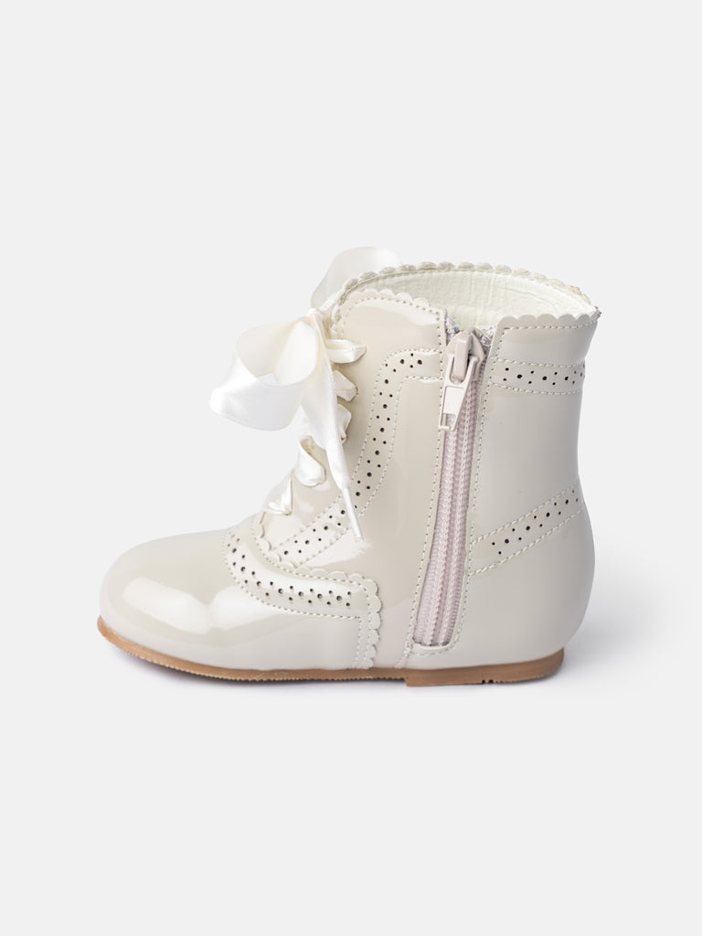 Baby Girl M&B Brogue Detail Boots with Satin Laces - Biscuit