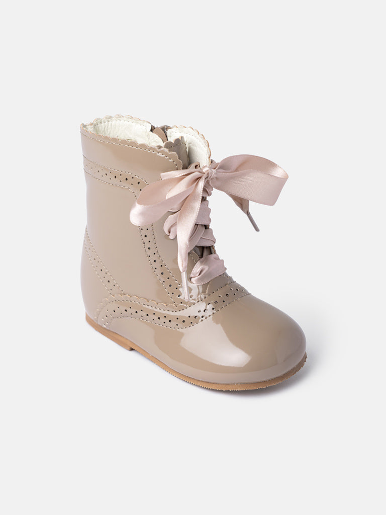 Baby Girl M&B Brogue Detail Boots with Satin Laces - Camel