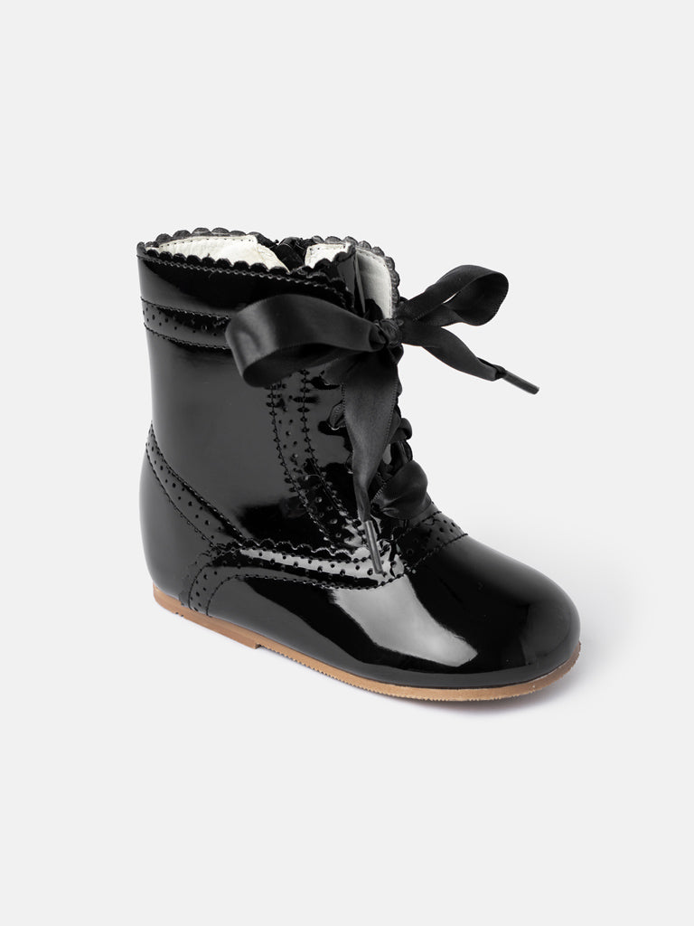 Baby Girl M&B Brogue Detail Boots with Satin Laces - Black