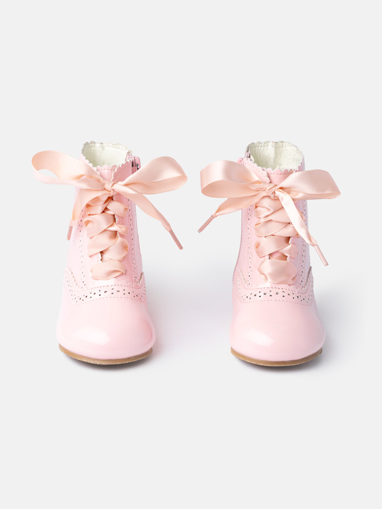 Baby Girl M&B Brogue Detail Boots with Satin Laces - Pink