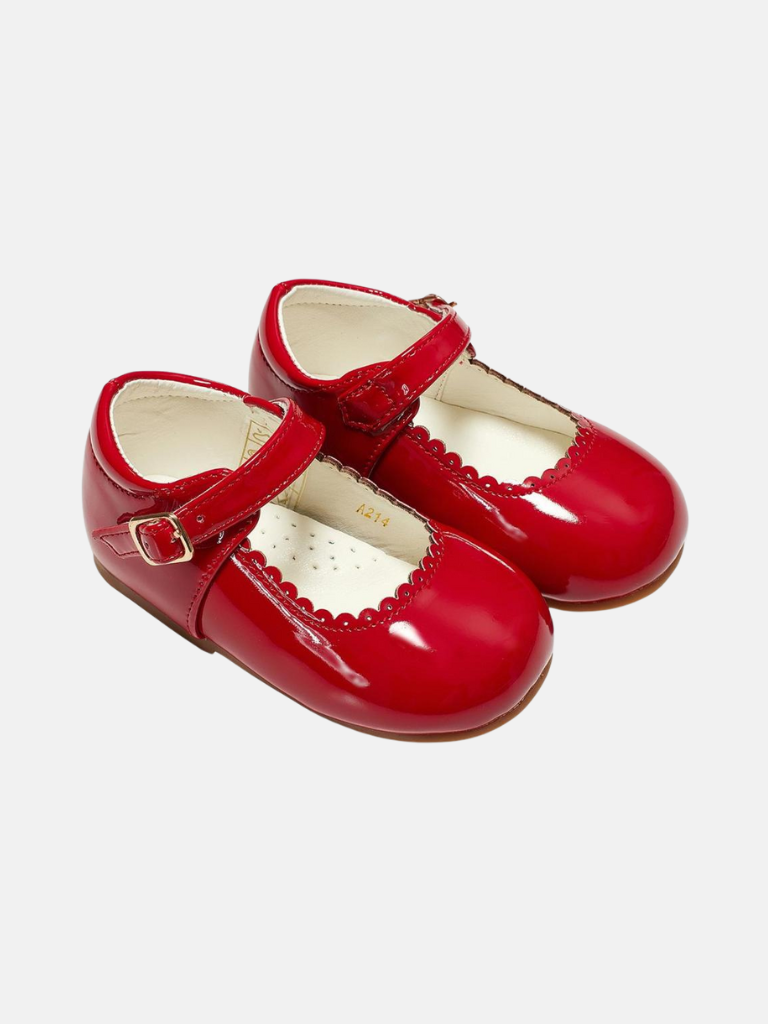 Baby Girl Buckle Strap Scallop Shoes TIA Collection - Red