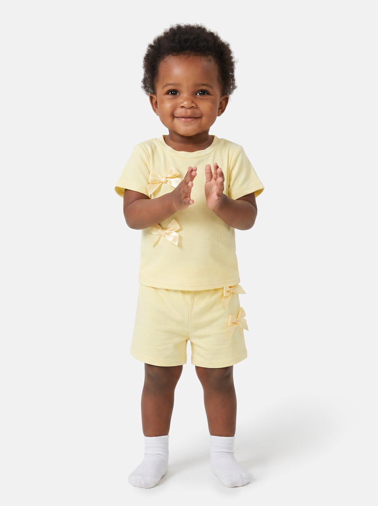 Baby Girl Satin Bow 2-Piece Summer Set - Lemon Yellow