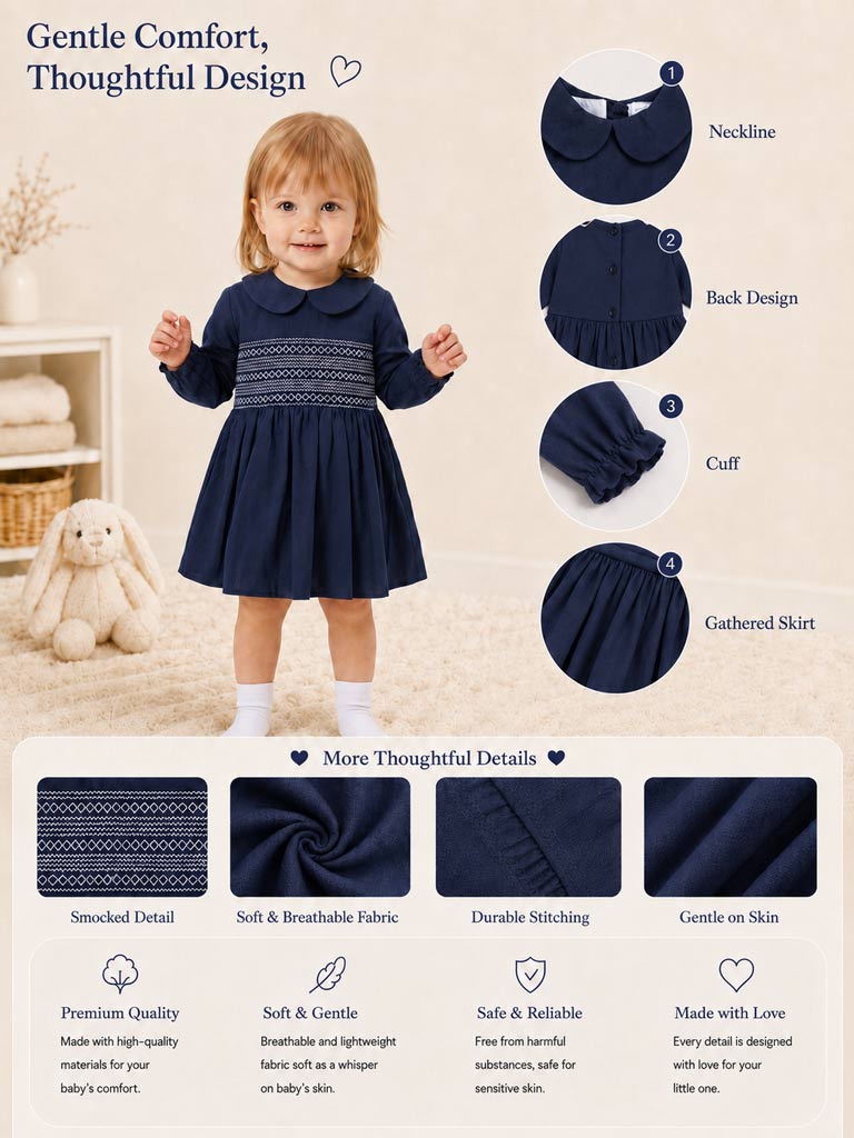 Girl Marissa Collection Smocked Dress Baby & Toddler - Navy Blue