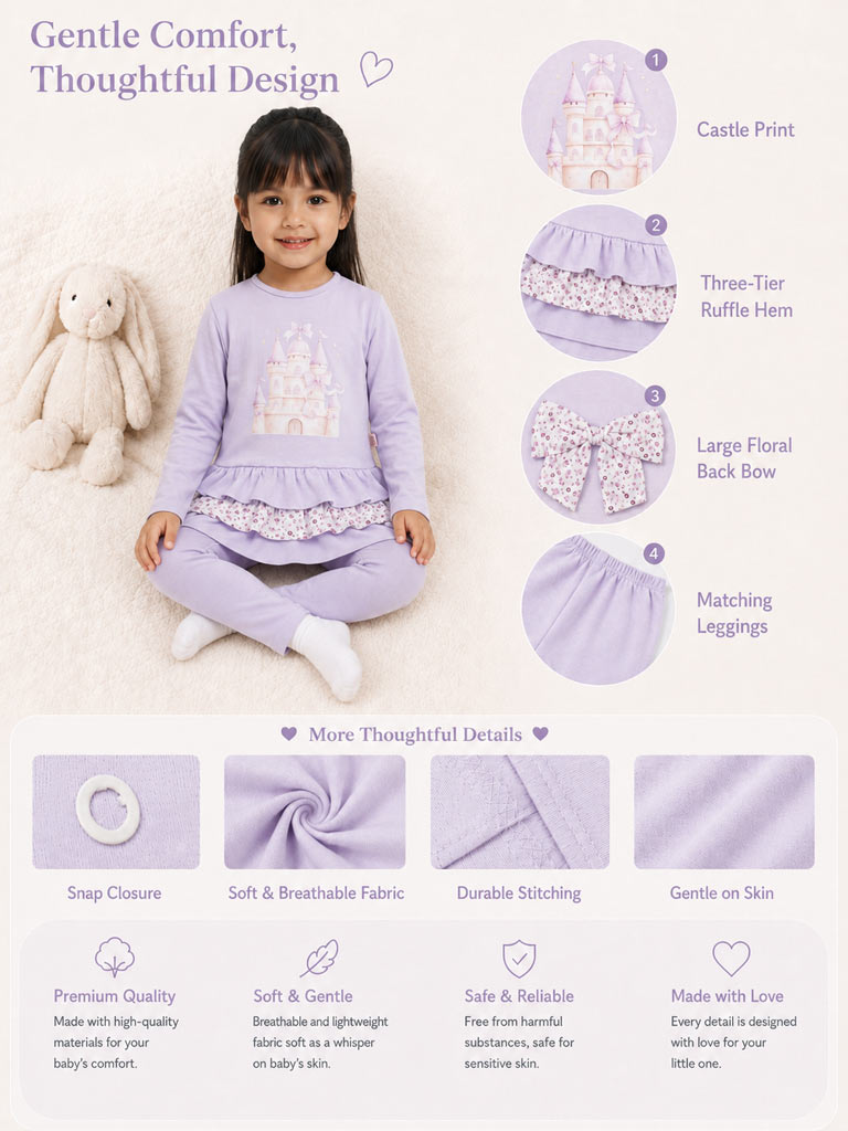 Baby Girl Top & Leggings Set - Castle Collection - Lilac