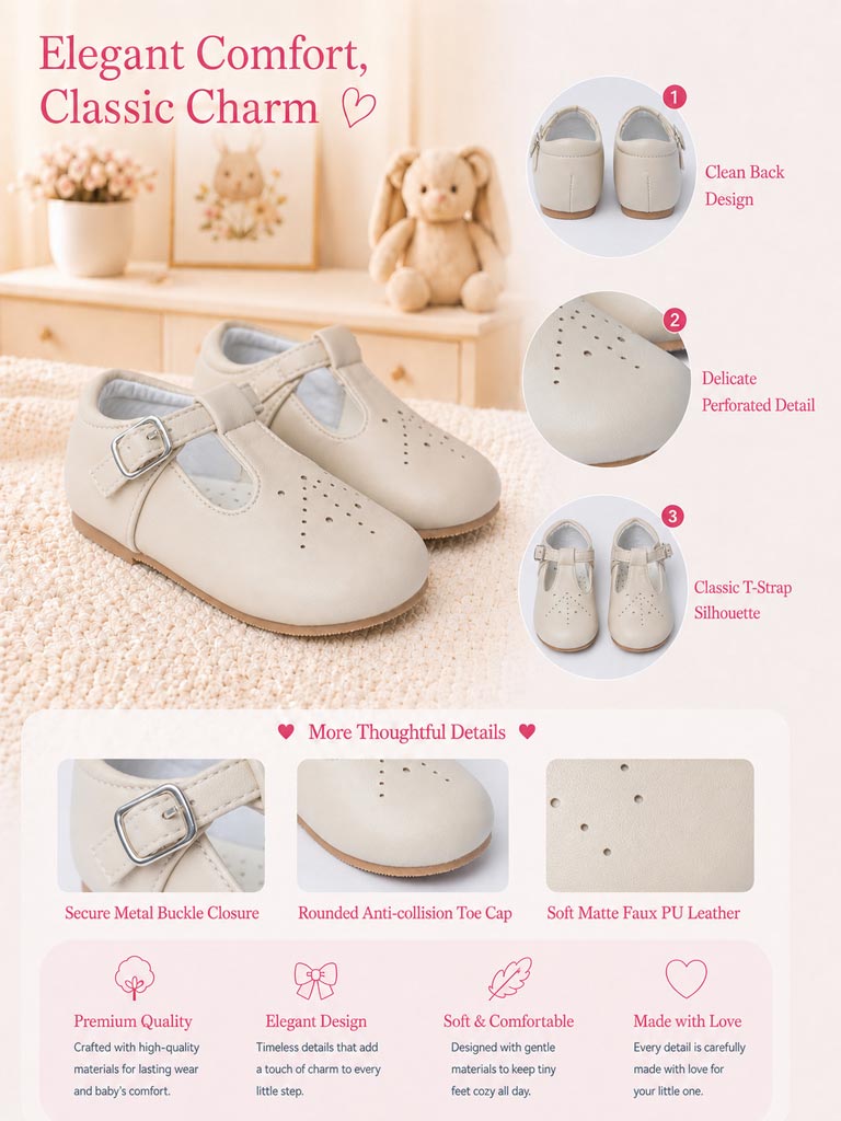 Baby Boy M&B Classic T-Bar Shoes - Light Beige