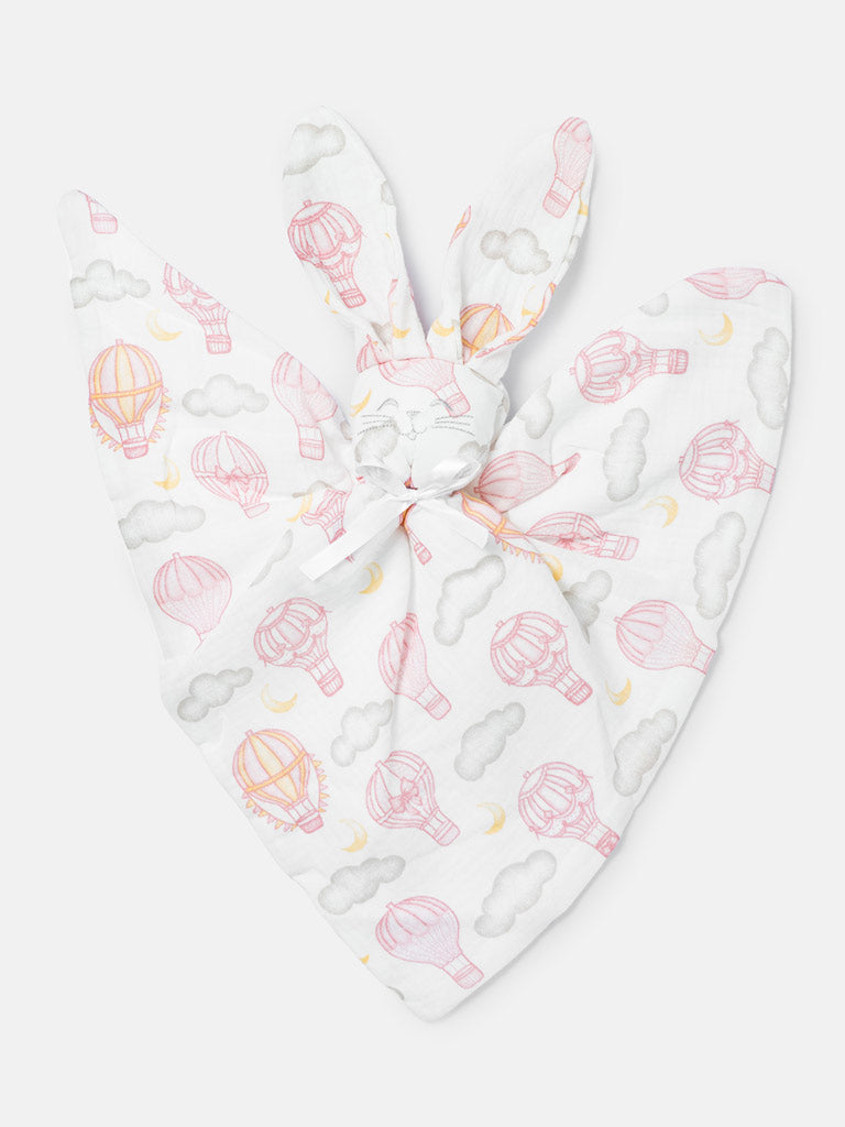 Baby Hot Air Balloon Collection Bunny Comforter - Baby Pink
