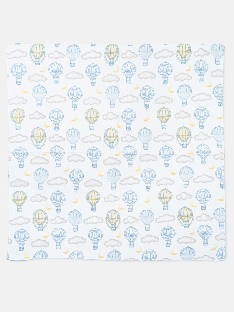 Baby Hot Air Balloon Collection Muslin Square - Baby Blue