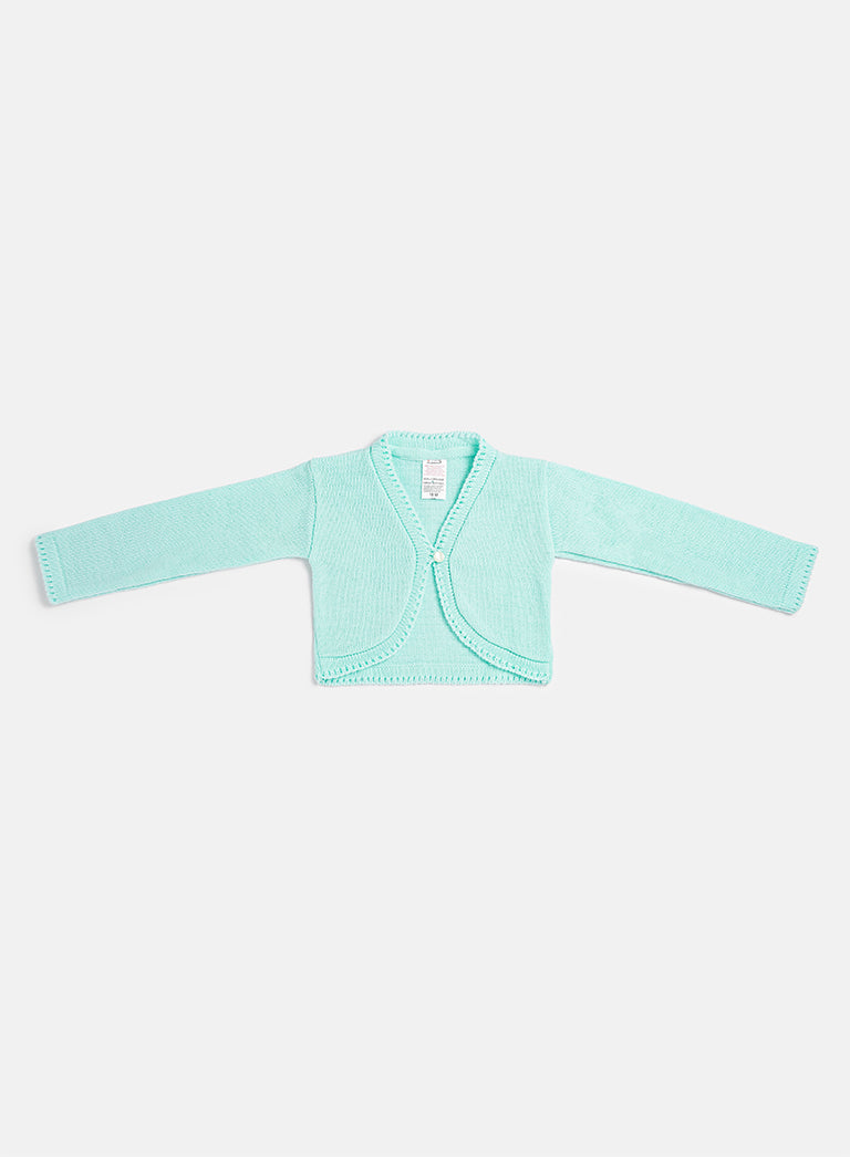 Luxury Baby Girl MEDIUM Bolero with Button - Aqua Blue