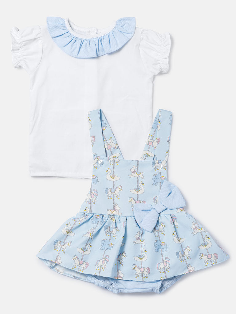 Baby Girl Carousel Romper 2-Piece Set - Baby Blue