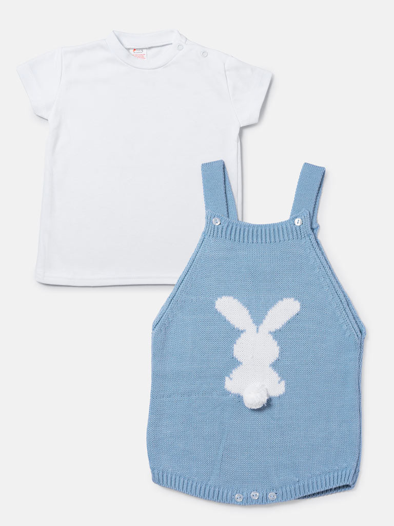 Baby Bunny Romper 2-piece Spanish Knitted Set - Baby Blue