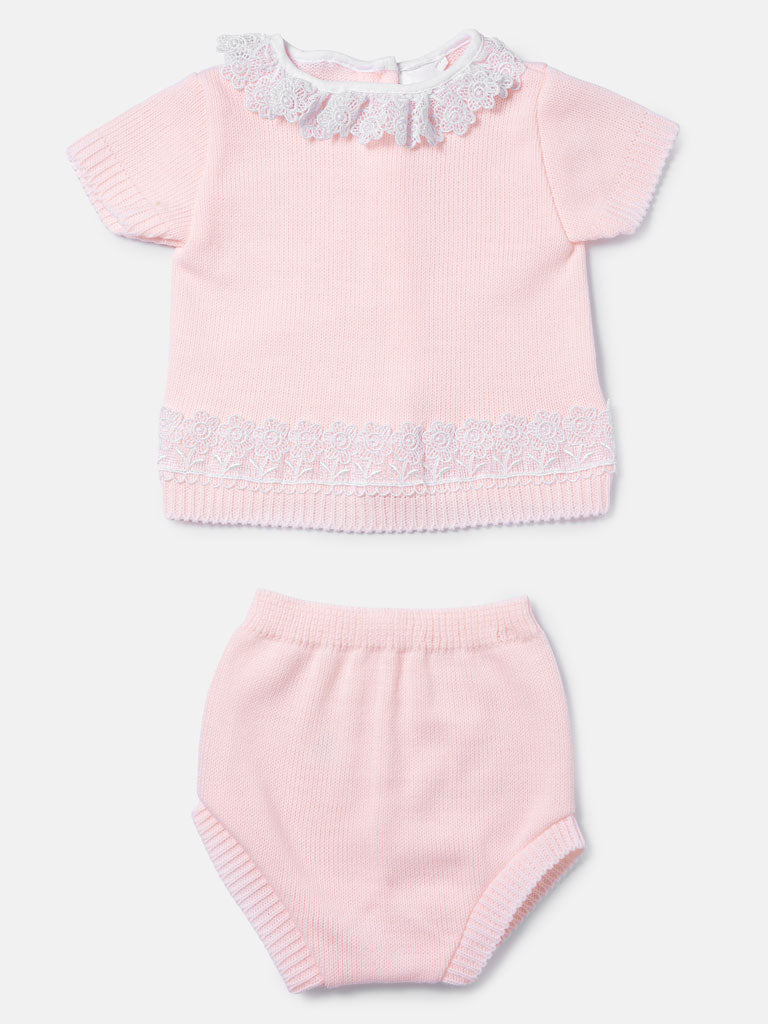 Baby Girl Soraia 2-piece Spanish Knitted Set - Baby Pink