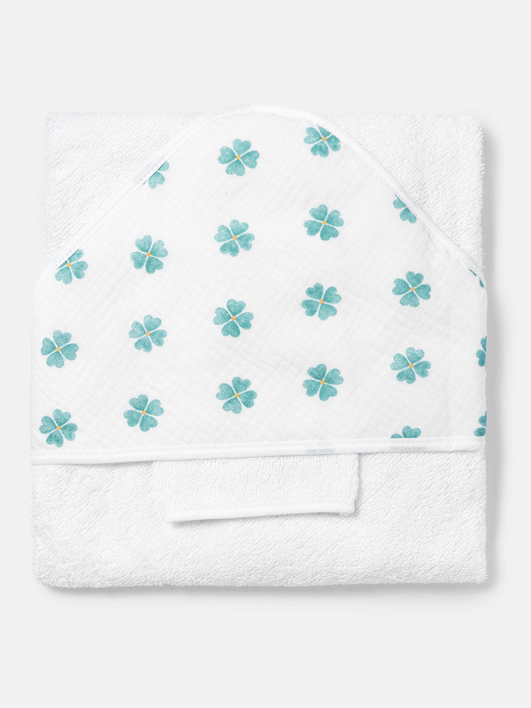 Baby Lucky Clover Collection Towel Set with Washcloth - Limited Edition - White & Green