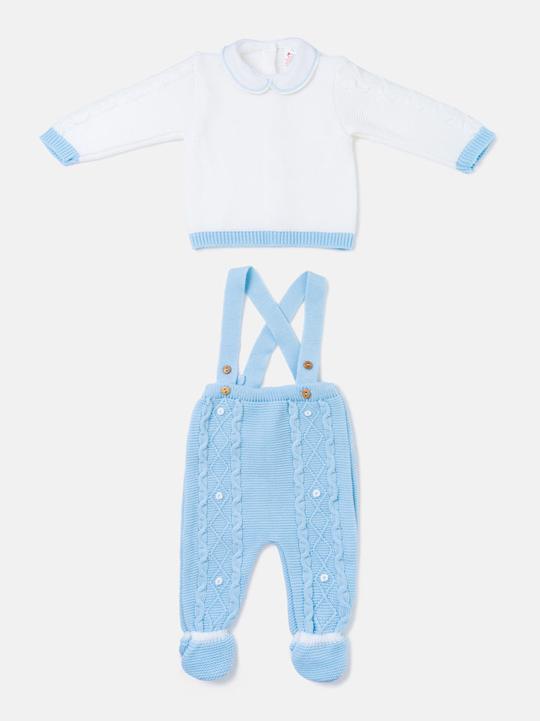 Baby Boy Camilo Collection 2-piece Knitted Dungaree Set - Baby Blue