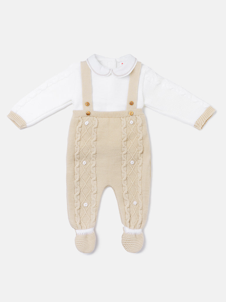 Baby Boy Camilo Collection 2-piece Knitted Dungaree Set - Beige