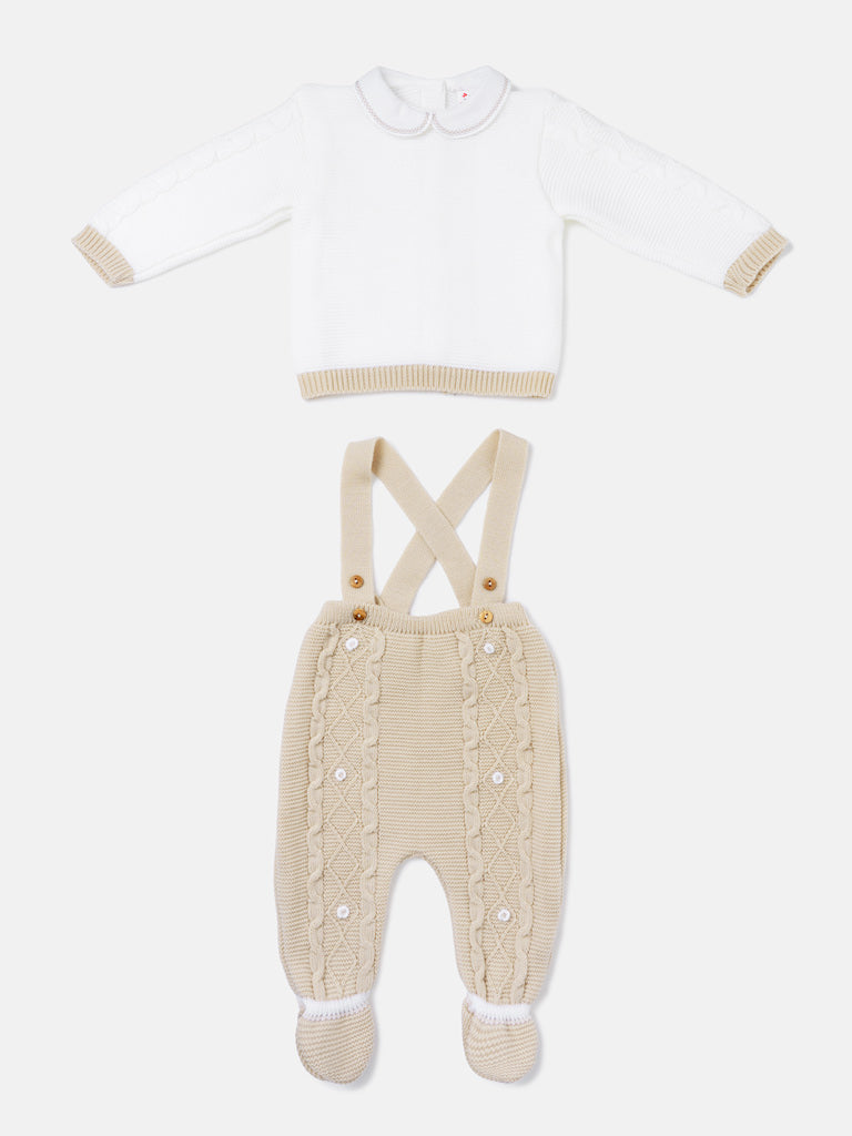 Baby Boy Camilo Collection 2-piece Knitted Dungaree Set - Beige