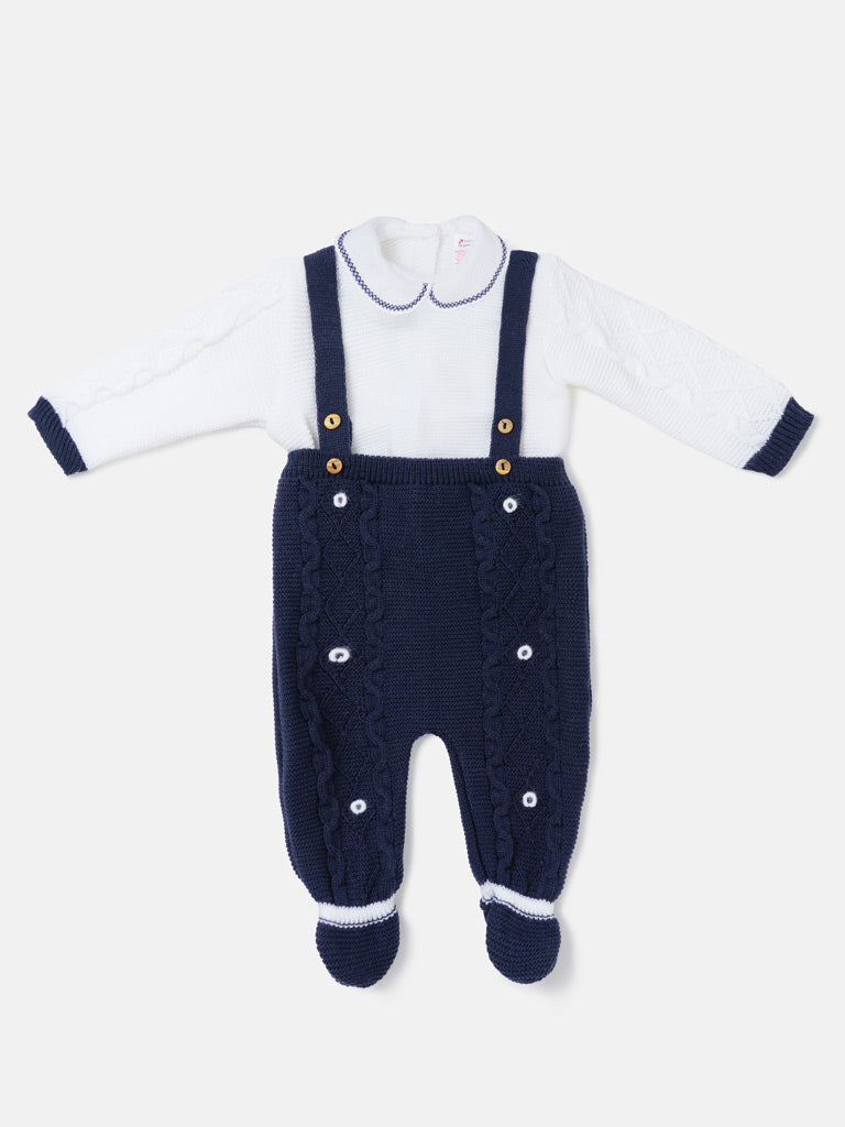 Baby Boy Camilo Collection 2-piece Knitted Dungaree Set - Navy Blue