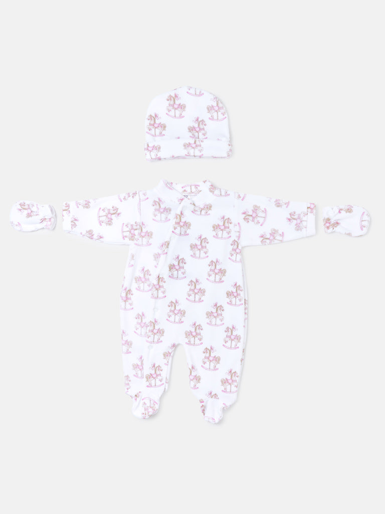Velour Baby Grow Rocking Horse Collection 3-Piece Set - Baby Pink