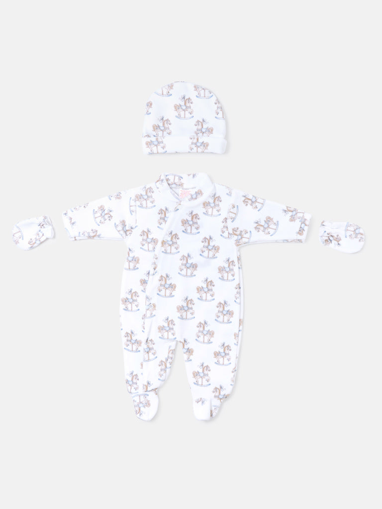 Velour Baby Grow Rocking Horse Collection 3-Piece Set - Baby Blue