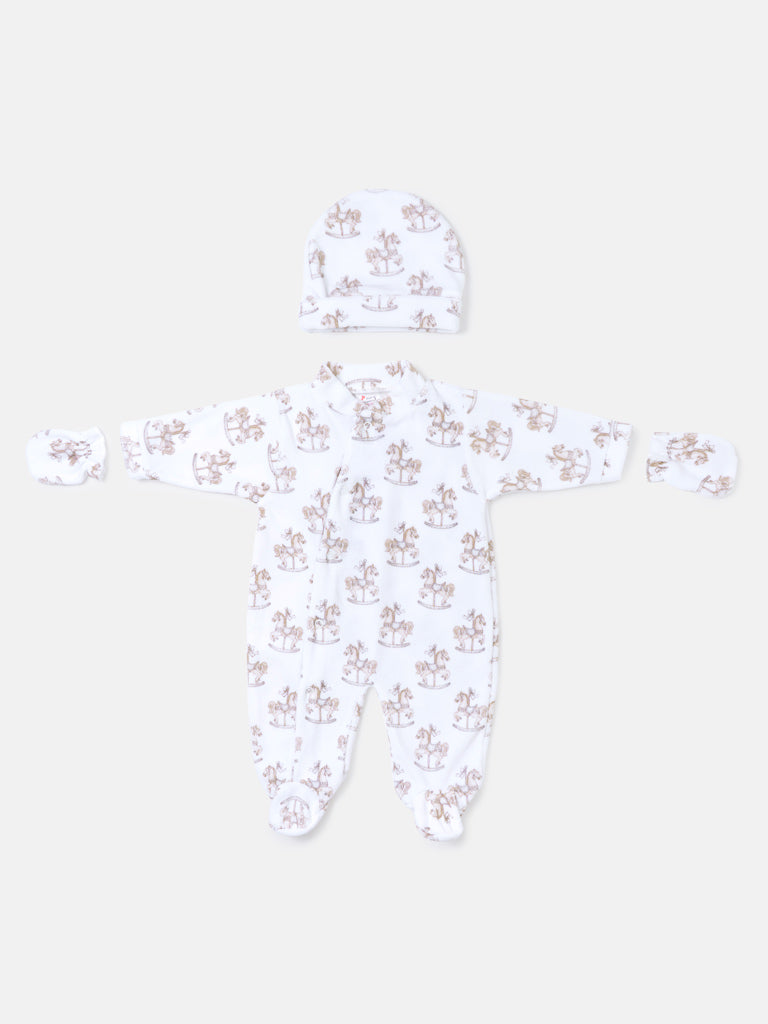 Velour Baby Grow Rocking Horse Collection 3-Piece Set - Beige