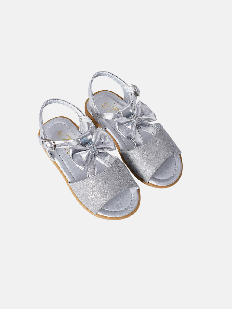 Baby Girl Tia Metallic Glitter Silver Bow Sandals