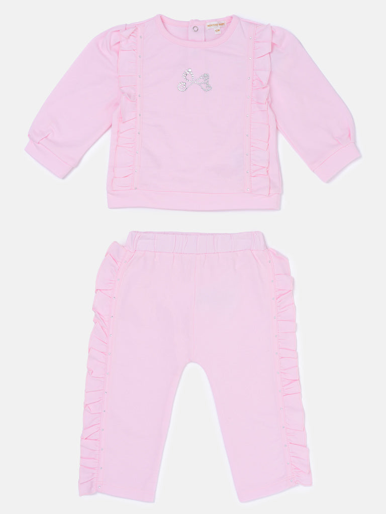 Baby Girl Mintini Long Sleeve 2-Piece frilly tracksuit Set - Baby Pink