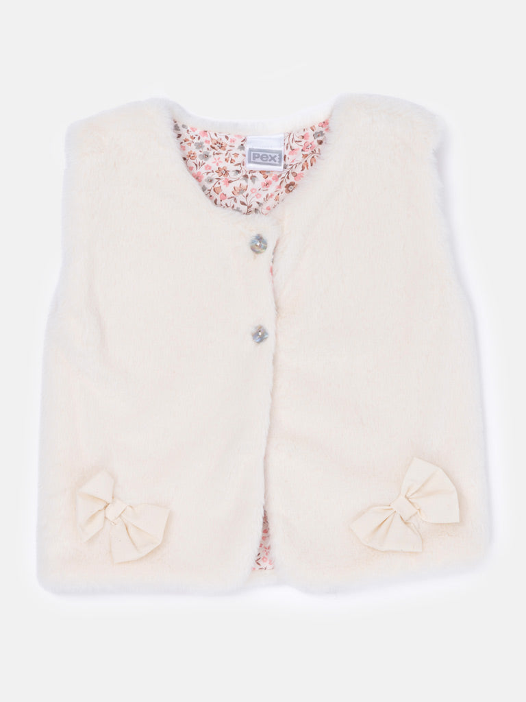 Baby Girl Fur Vest with bows - Ivory