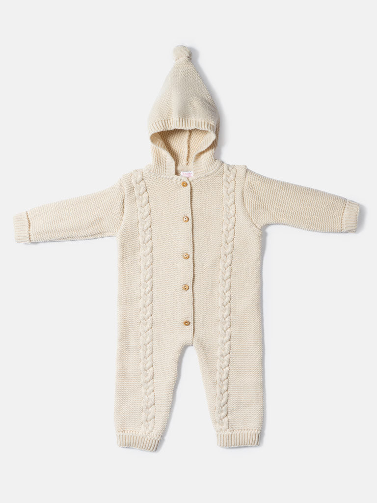 Baby Sol Collection Knitted Hooded Pramsuit - Beige