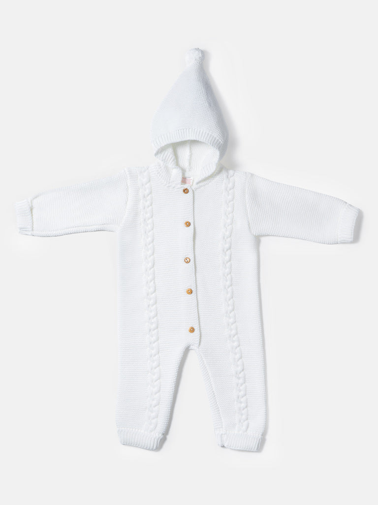 Baby Sol Collection Knitted Hooded Pramsuit - Ivory