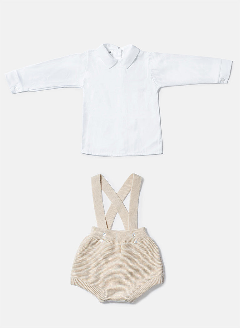 Baby Boy Rafael Collection 2-Piece Knitted Romper & Shirt Set - Beige