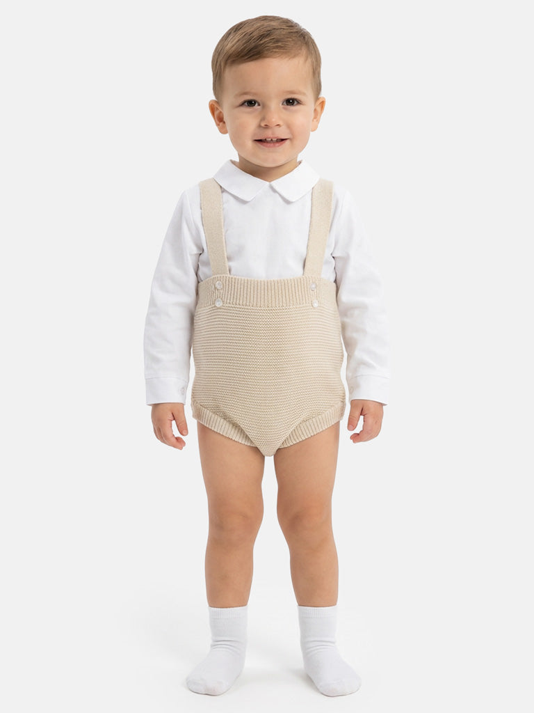 Baby Boy Rafael Collection 2-Piece Knitted Romper & Shirt Set - Beige
