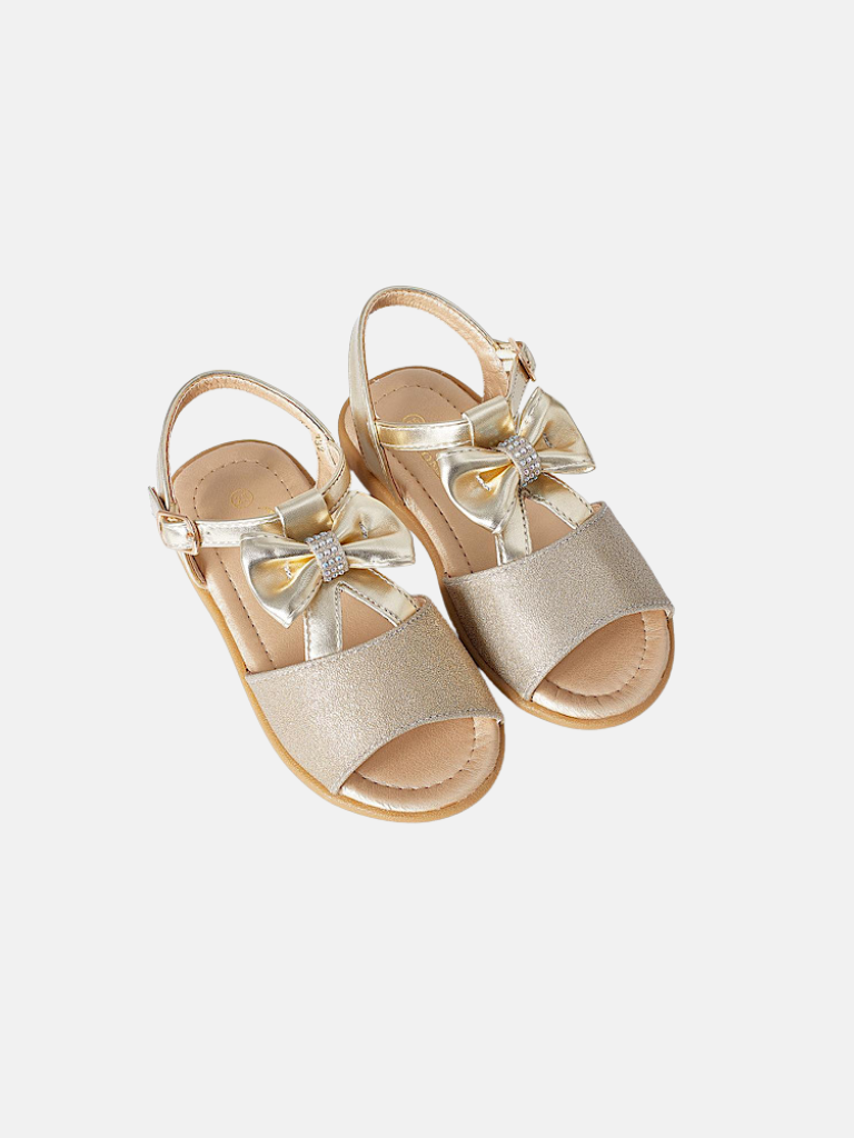 Baby Girl Tia Metallic Glitter Gold Bow Sandals