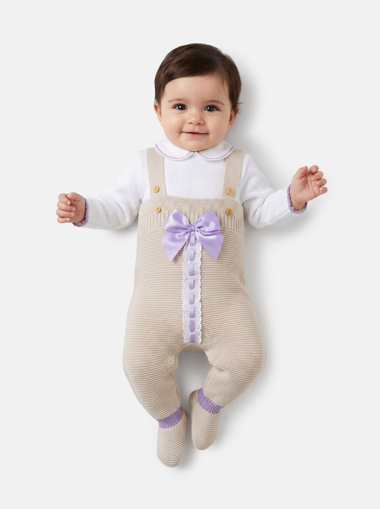 Baby Girl Camila Collection 2-piece Knitted Dungaree Set - Beige