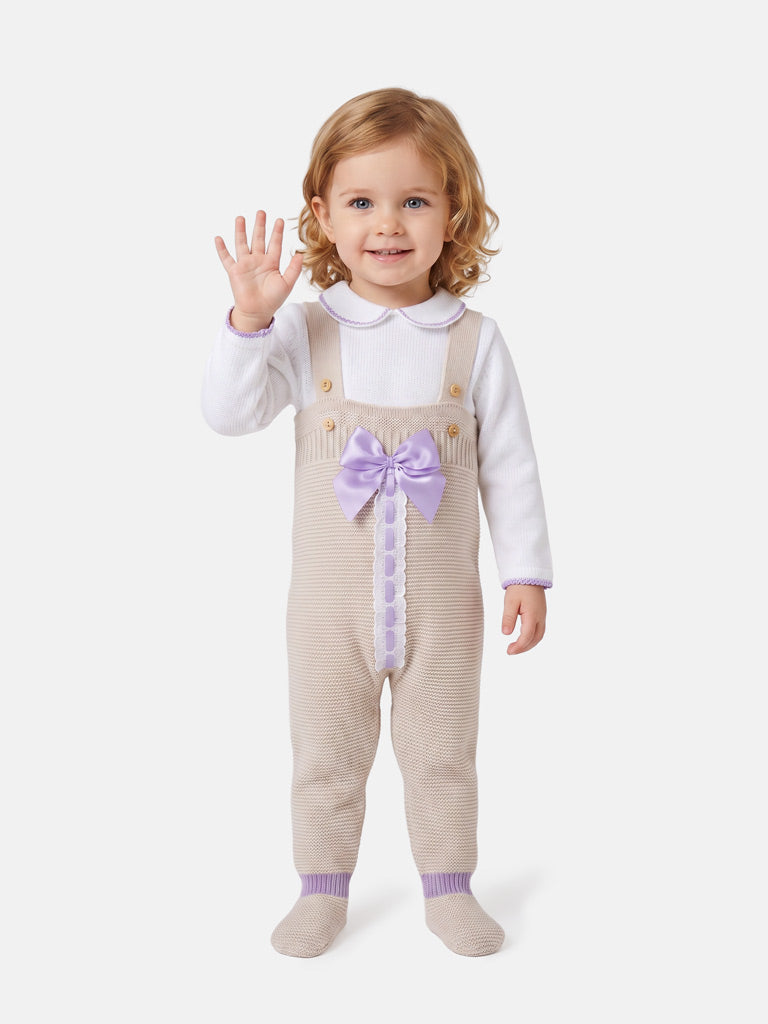 Baby Girl Camila Collection 2-piece Knitted Dungaree Set - Beige