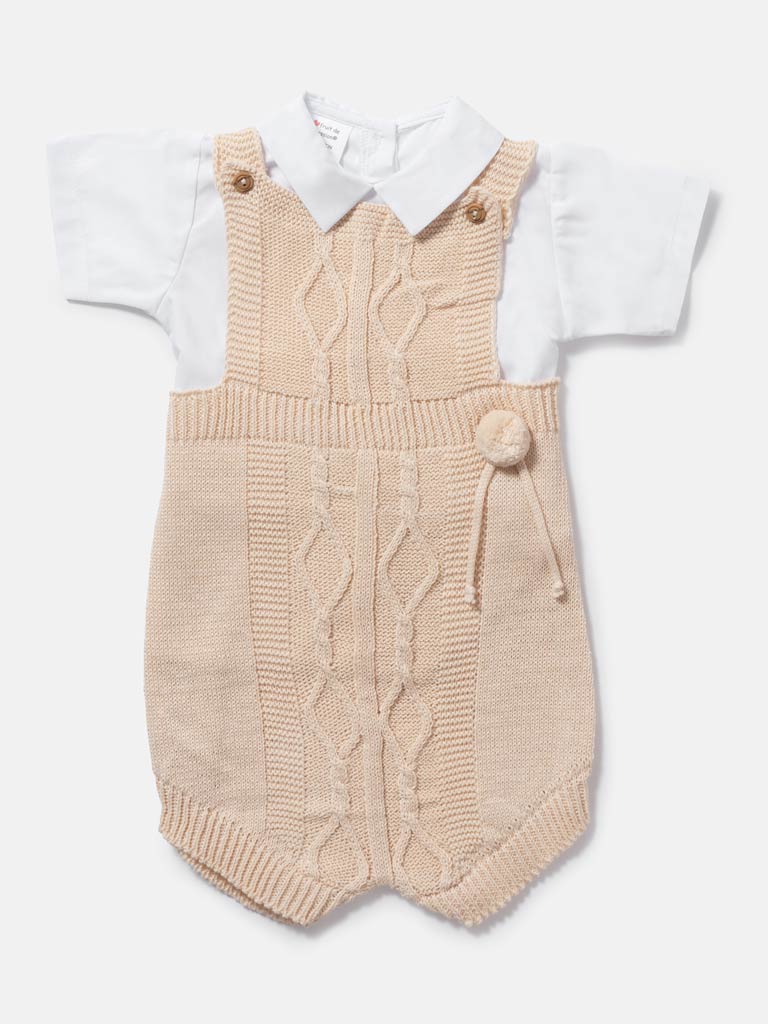 Baby Boy Javi Collection 2-piece Pom-pom Knitted Set - Beige