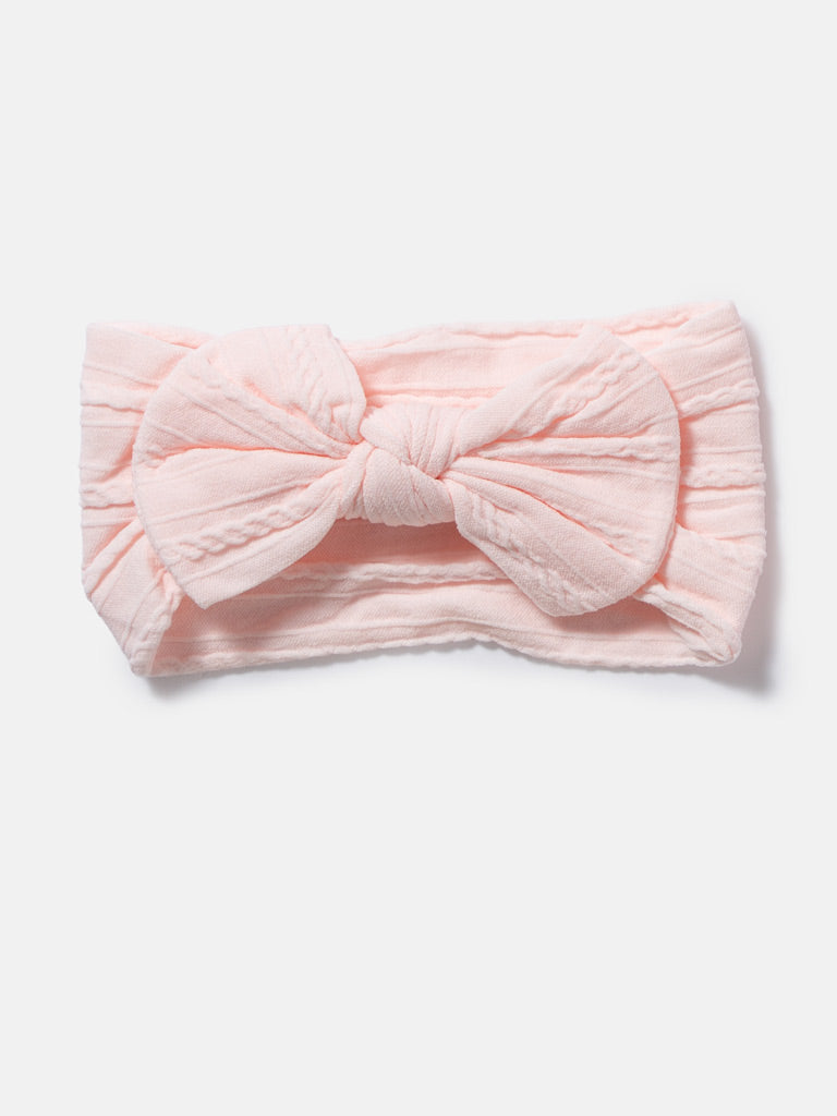 Baby Girl Textured Headband with Knotted Bow - Light Peach