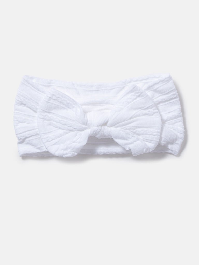 Baby Girl Textured Headband with Knotted Bow - White