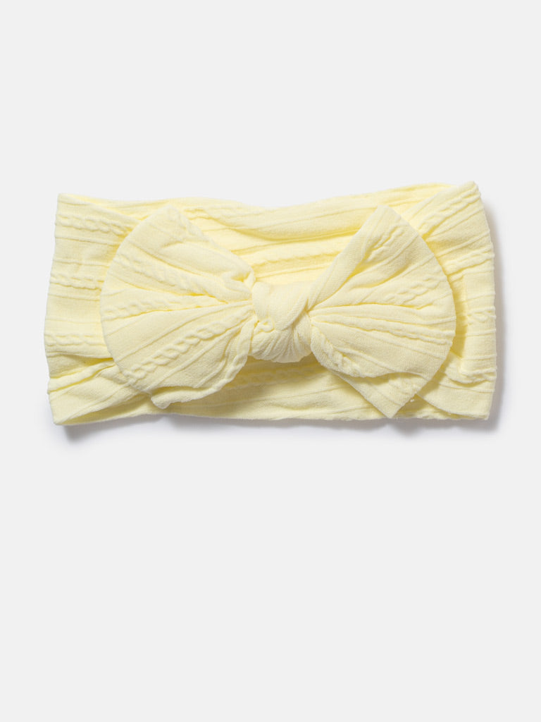 Baby Girl Textured Headband with Knotted Bow - Lemon Yellow
