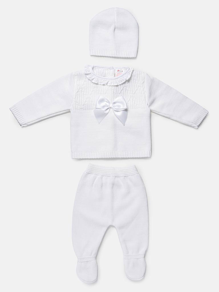 Baby Girl 3-Piece Knitted Pattern Top Gift Box Set - White