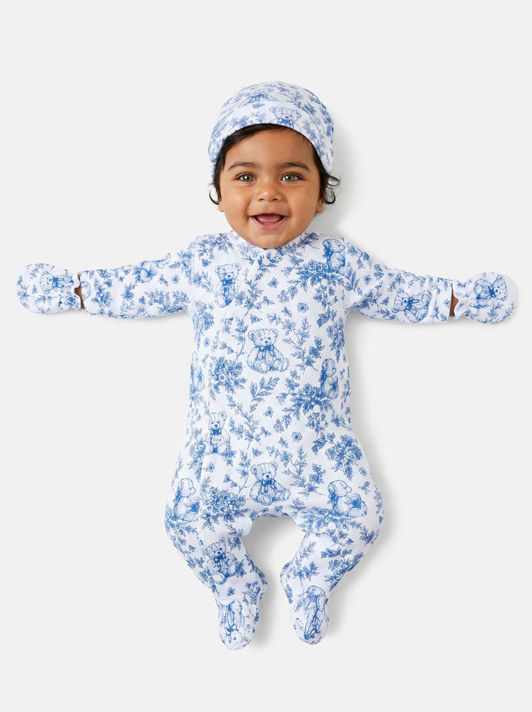 Velour Baby Grow Teddy Collection 3-Piece Set - Navy Blue