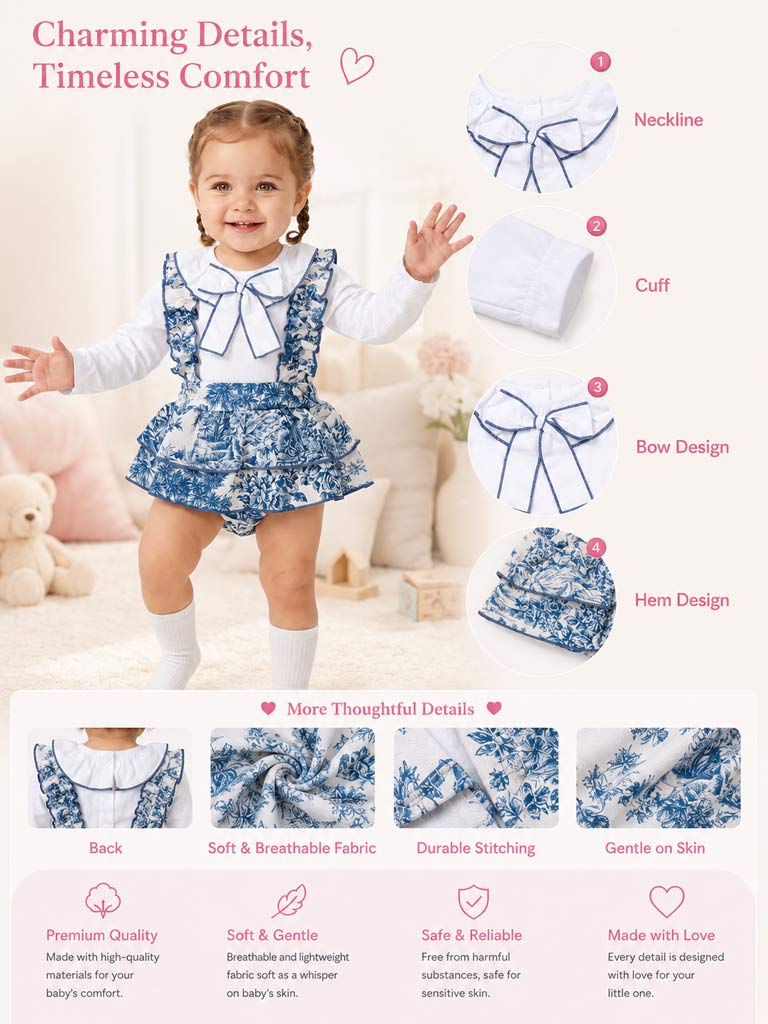 Baby Girl Isaura Collection 2-piece Romper Set - Dusty Blue